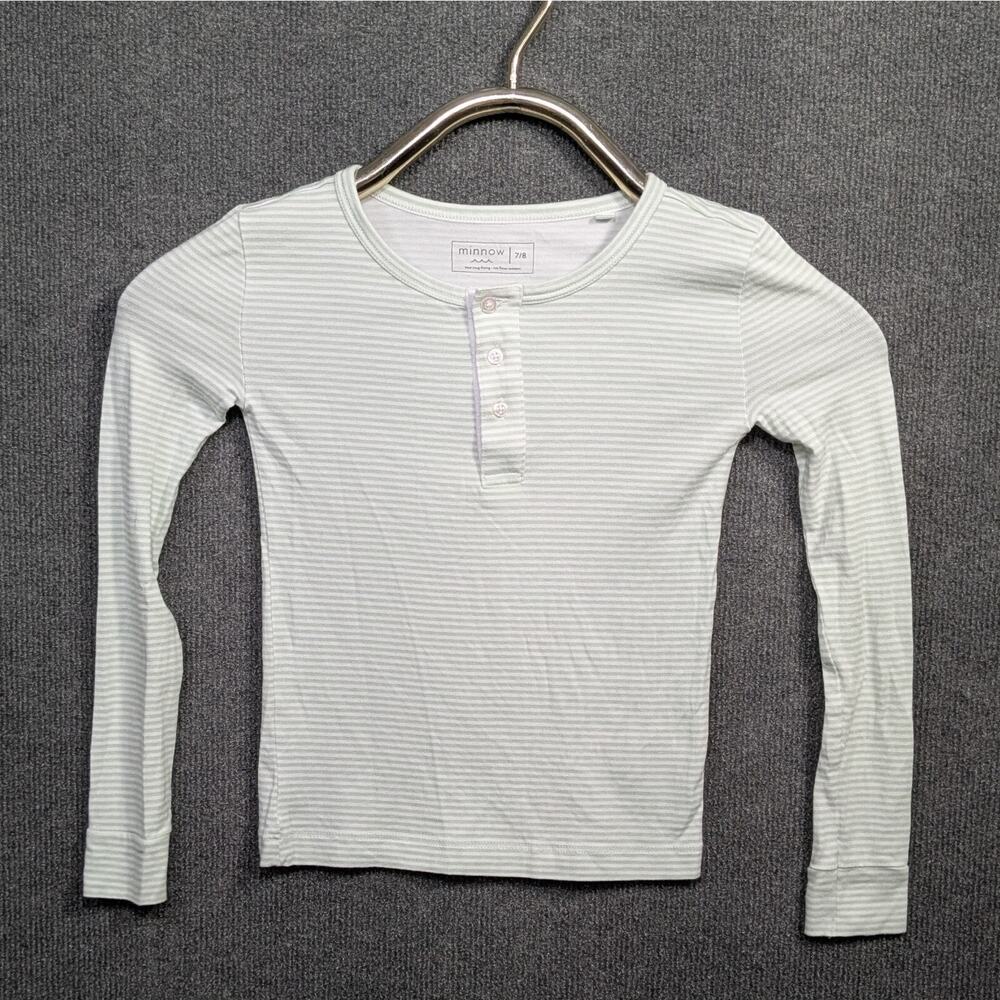Minnow Henley Shirt Kids 7/8 Unisex Pajama Top Soft Mint Stripe Snug Light